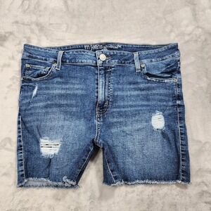 Maurices Shorts Womens 12 Blue Mid-Fit Distressed Denim Cutoff Raw Hem Casual